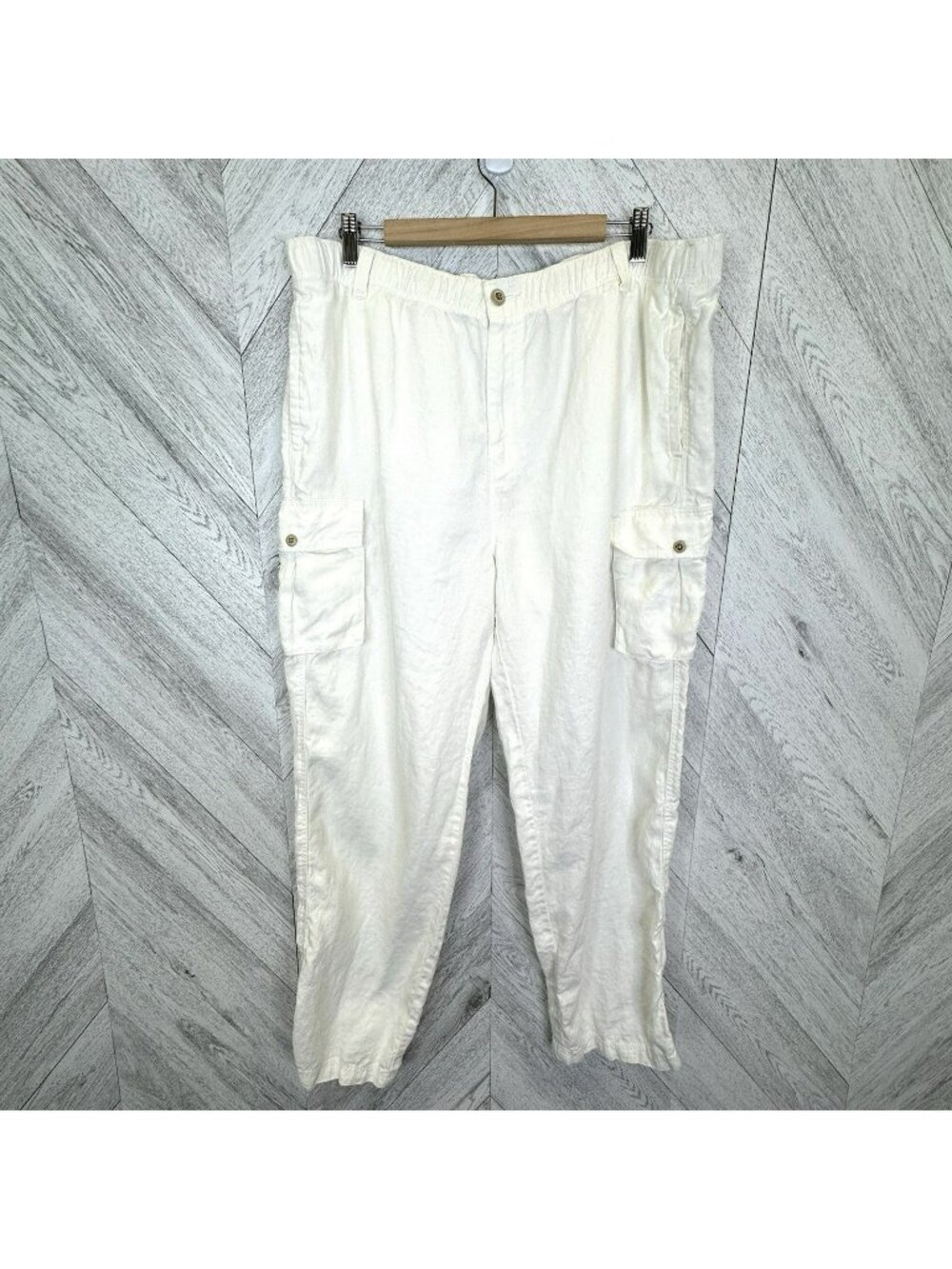 Tommy Bahama Relax 100% Linen Cargo Pants White Mens Size XL Beach Vacation